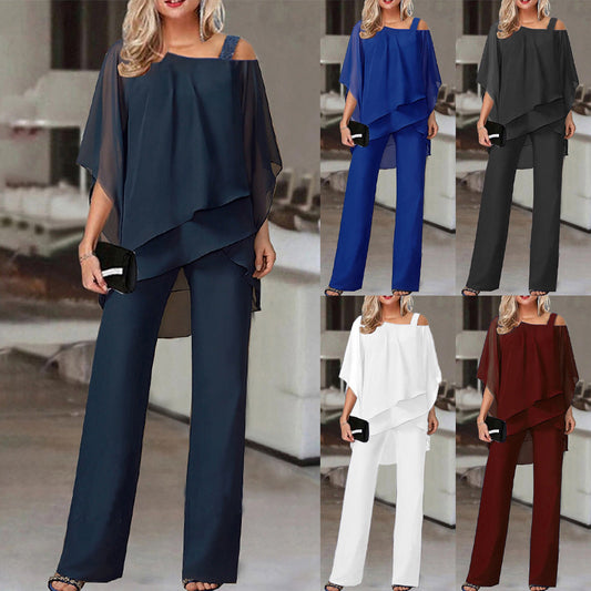 ✨ Elegant Chiffon Layered Top & Wide-Leg Pants Set 👗💫