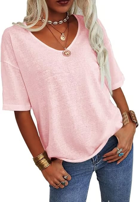 ✨✨LAST DAY SAVE 49% ⏰Women's Soft Solid Color Vneck Tshirt Cotton Half Sleeve Half Sleeve Casual Loose