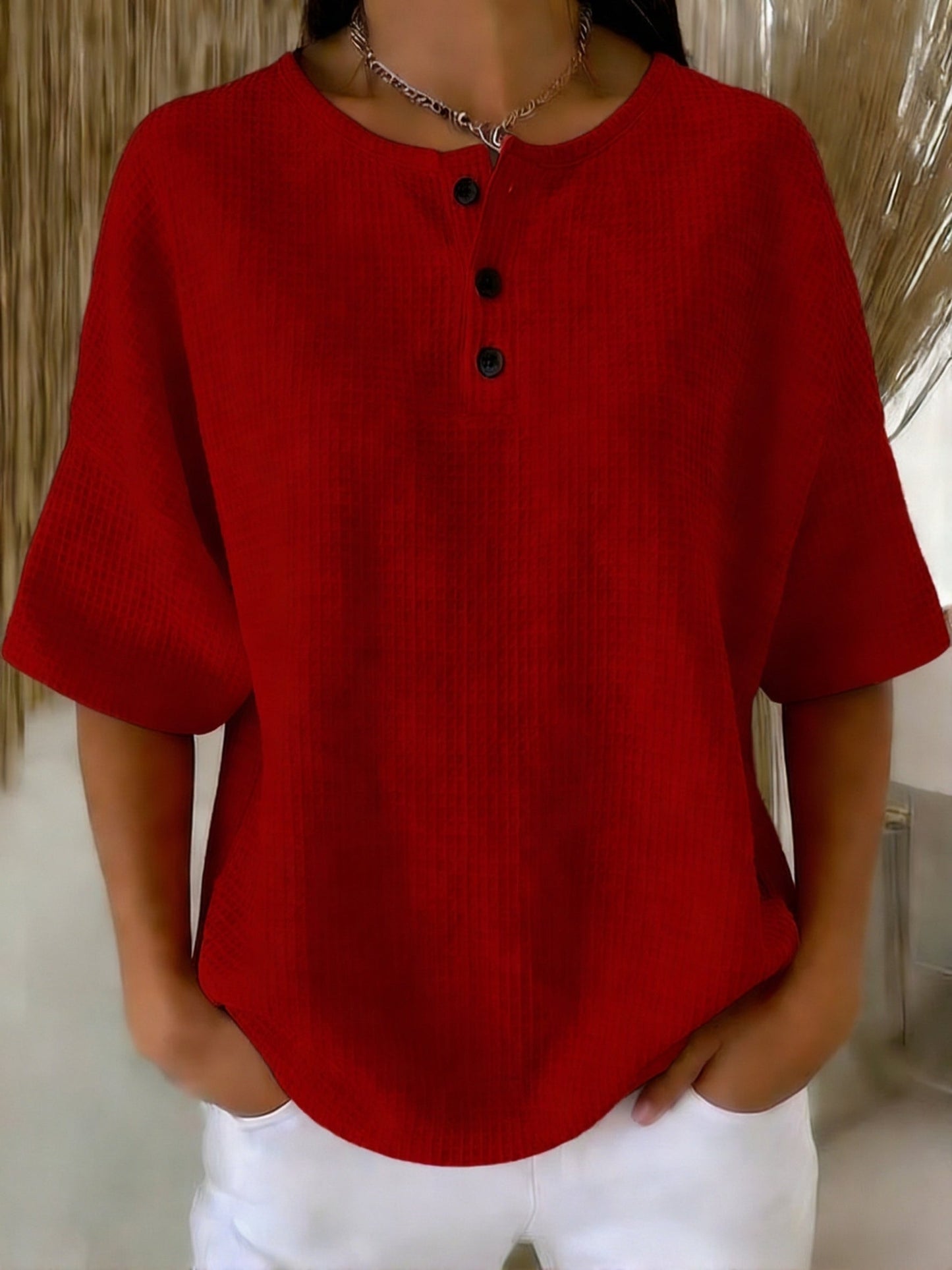 🎁New Arrivals🔥Casual Waffle Henry Collar Sweatshirt