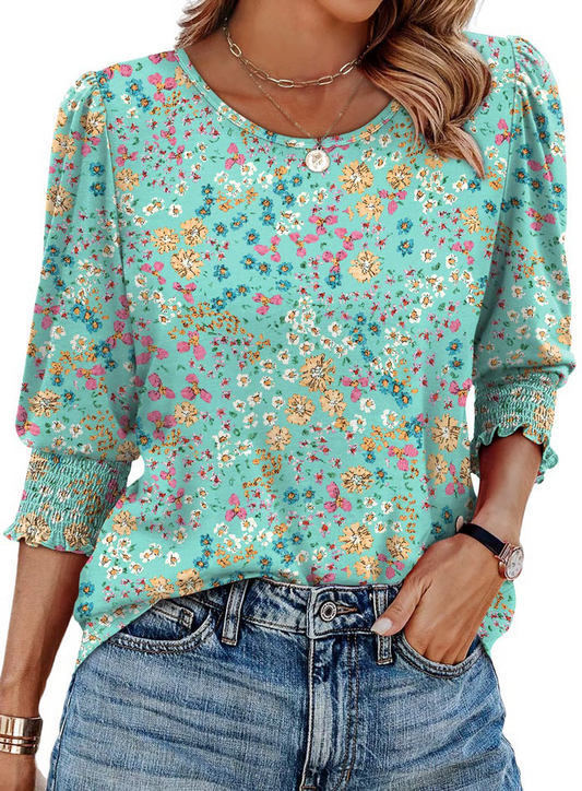 ✨✨LAST DAY SAVE 49% ⏰ Women Dressy Casual 3/4 Length Sleeve Blouses with Smocked Cuffs