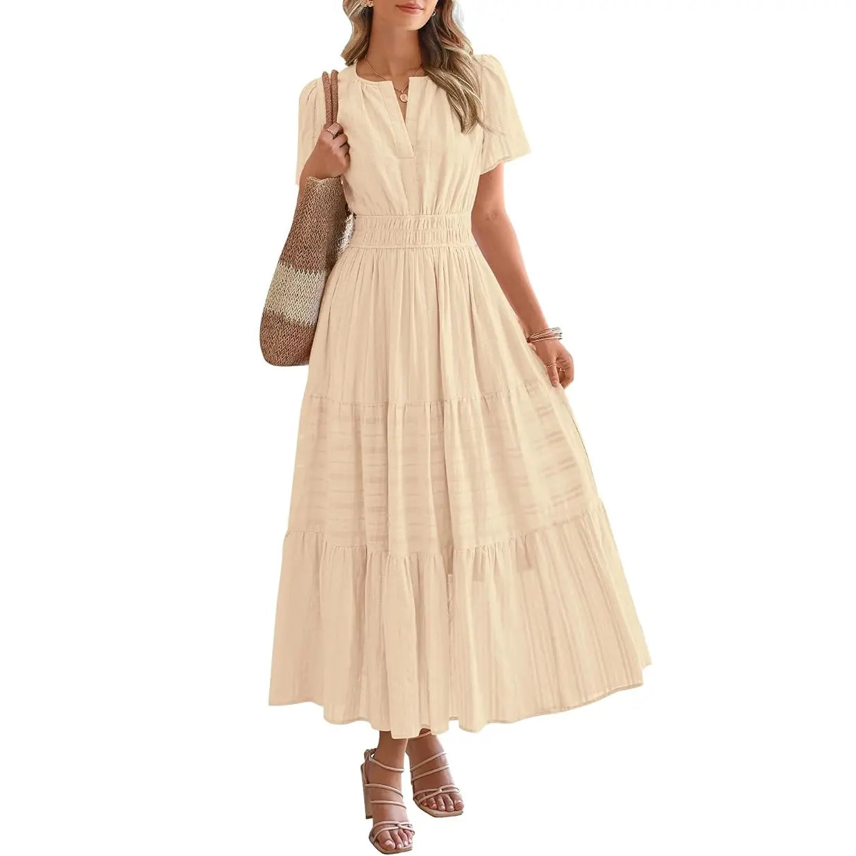 ✨✨Women's Summer 2026 Casual Maxi Dress Lightweight Short Sleeve V Neck Boho Dress with Pockets #Outdoorfun