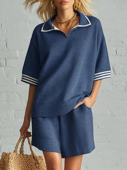 🎁New Arrivals🔥Casual Travel & Sport Polo Collar Knit Two-piece Set