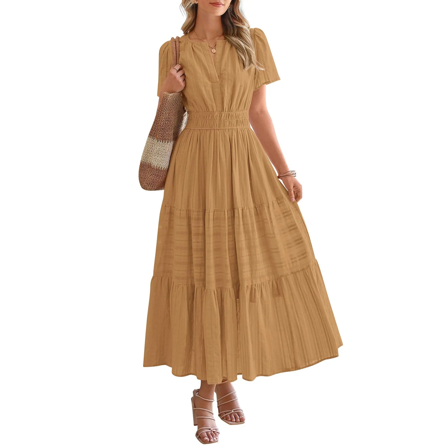 ✨✨Women's Summer 2026 Casual Maxi Dress Lightweight Short Sleeve V Neck Boho Dress with Pockets #Outdoorfun
