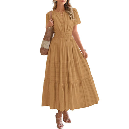 ✨✨Women's Summer 2026 Casual Maxi Dress Lightweight Short Sleeve V Neck Boho Dress with Pockets #Outdoorfun