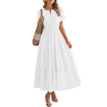 ✨✨Women's Summer 2026 Casual Maxi Dress Lightweight Short Sleeve V Neck Boho Dress with Pockets #Outdoorfun