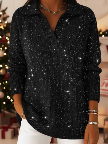 🎁CLEARANCE SALE🔥Women's Polo Collar Shiny Loose Sweater Top