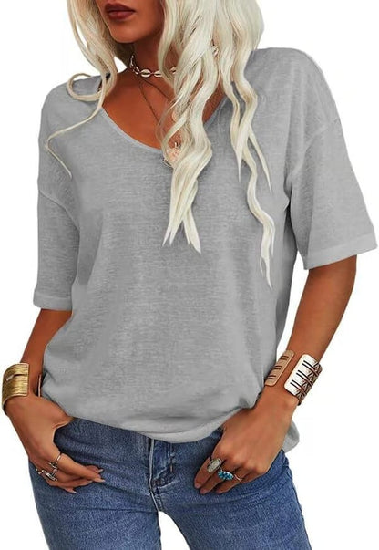 ✨✨LAST DAY SAVE 49% ⏰Women's Soft Solid Color Vneck Tshirt Cotton Half Sleeve Half Sleeve Casual Loose