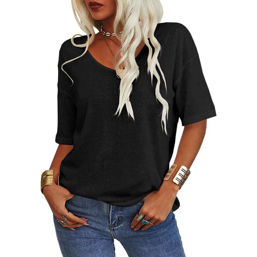 ✨✨LAST DAY SAVE 49% ⏰Women's Soft Solid Color Vneck Tshirt Cotton Half Sleeve Half Sleeve Casual Loose