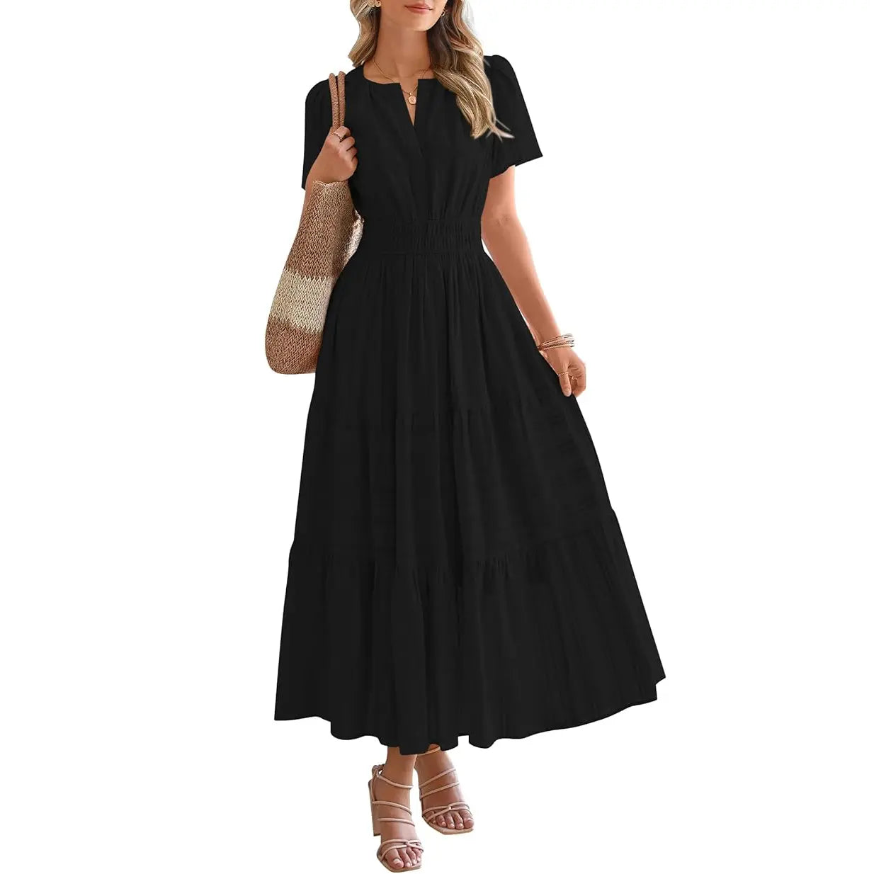 ✨✨Women's Summer 2026 Casual Maxi Dress Lightweight Short Sleeve V Neck Boho Dress with Pockets #Outdoorfun