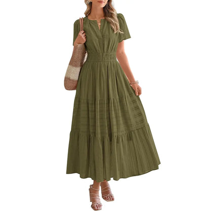 ✨✨Women's Summer 2026 Casual Maxi Dress Lightweight Short Sleeve V Neck Boho Dress with Pockets #Outdoorfun