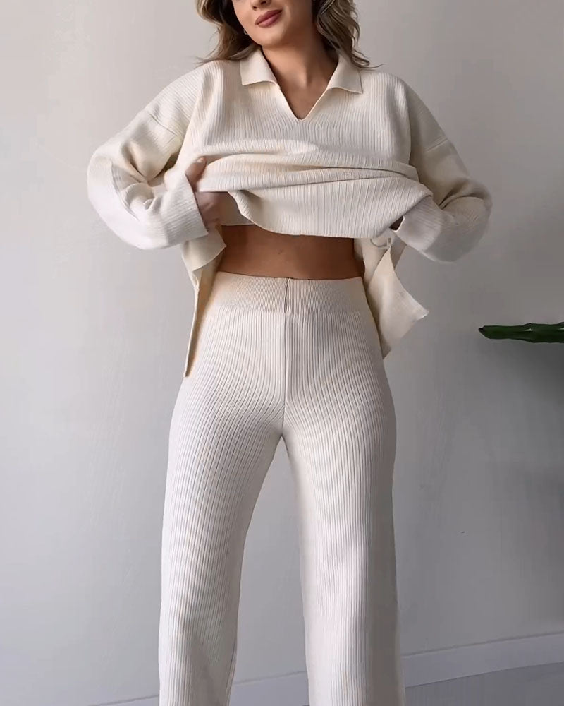🎁New Arrivals🔥V-neck casual slit knitted two-piece set