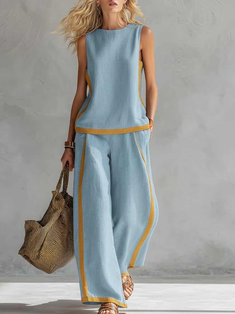 🎁New Arrivals🔥 Women's Round Neck Sleeveless Casual Loose Top & Loose Wide-leg Pants Cotton and Linen Set