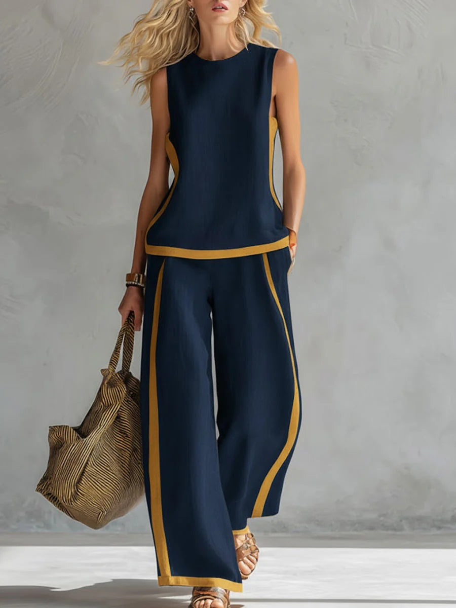 🎁New Arrivals🔥 Women's Round Neck Sleeveless Casual Loose Top & Loose Wide-leg Pants Cotton and Linen Set