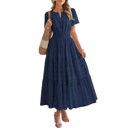 ✨✨Women's Summer 2026 Casual Maxi Dress Lightweight Short Sleeve V Neck Boho Dress with Pockets #Outdoorfun