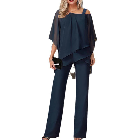 ✨ Elegant Chiffon Layered Top & Wide-Leg Pants Set 👗💫