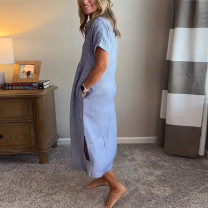 🎁New Arrivals🔥Striped Lapel Button Down Shirt Dress With Functional Pockets