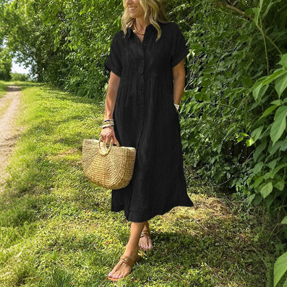 🎁New Arrivals🔥Striped Lapel Button Down Shirt Dress With Functional Pockets
