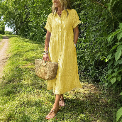 🎁New Arrivals🔥Striped Lapel Button Down Shirt Dress With Functional Pockets