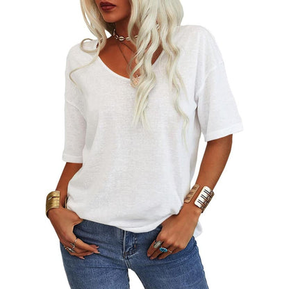 ✨✨LAST DAY SAVE 49% ⏰Women's Soft Solid Color Vneck Tshirt Cotton Half Sleeve Half Sleeve Casual Loose