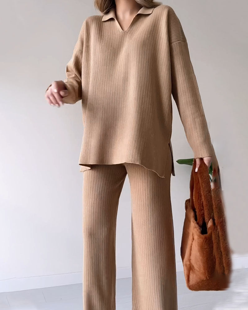 🎁New Arrivals🔥V-neck casual slit knitted two-piece set