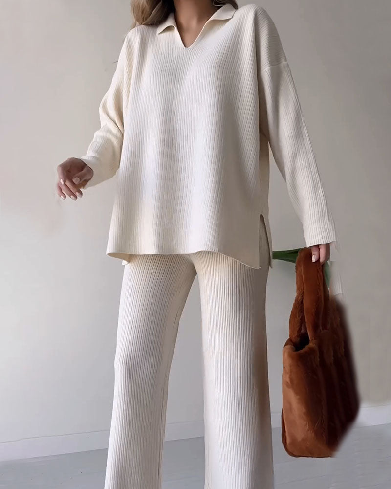 🎁New Arrivals🔥V-neck casual slit knitted two-piece set