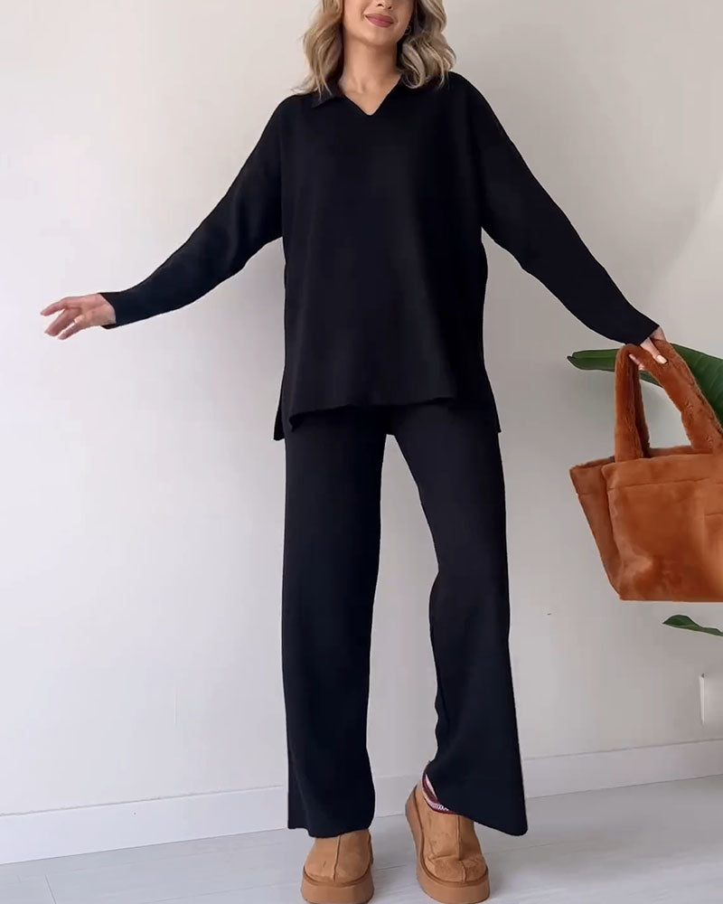 🎁New Arrivals🔥V-neck casual slit knitted two-piece set