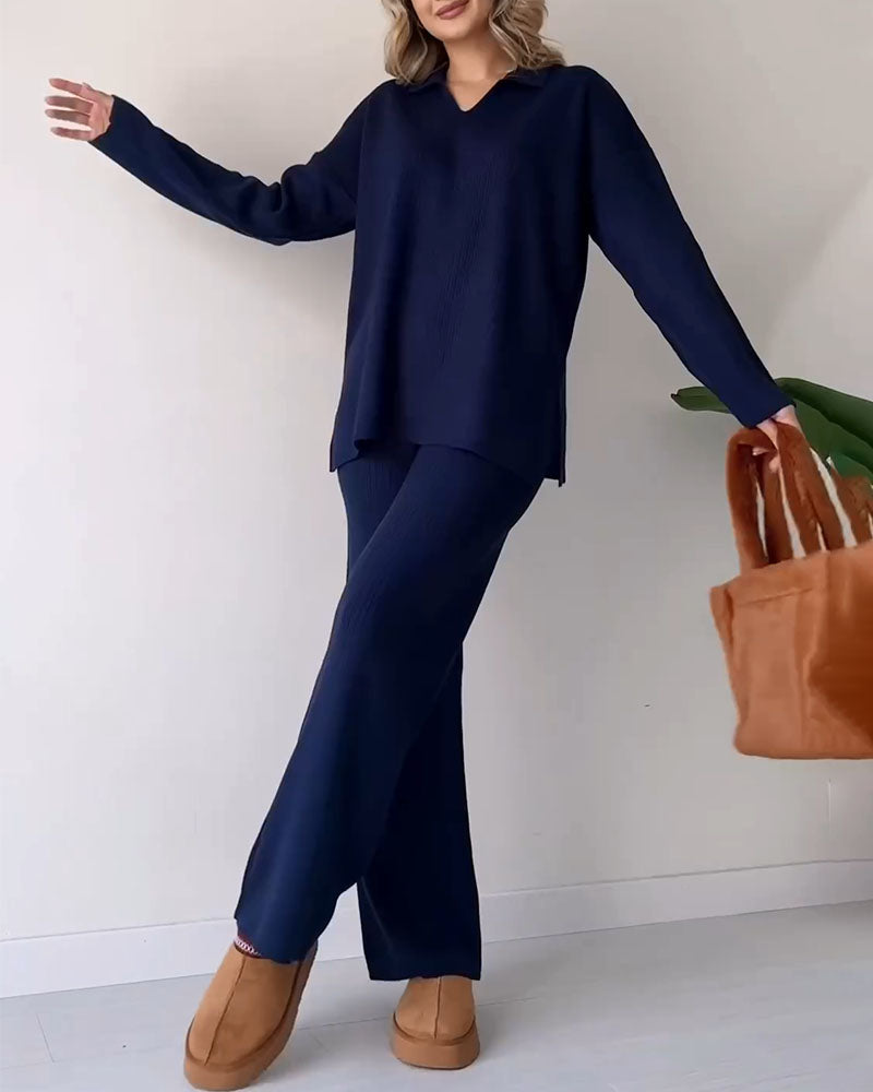 🎁New Arrivals🔥V-neck casual slit knitted two-piece set