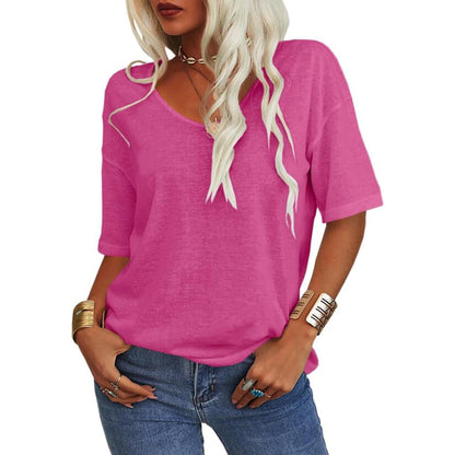 ✨✨LAST DAY SAVE 49% ⏰Women's Soft Solid Color Vneck Tshirt Cotton Half Sleeve Half Sleeve Casual Loose
