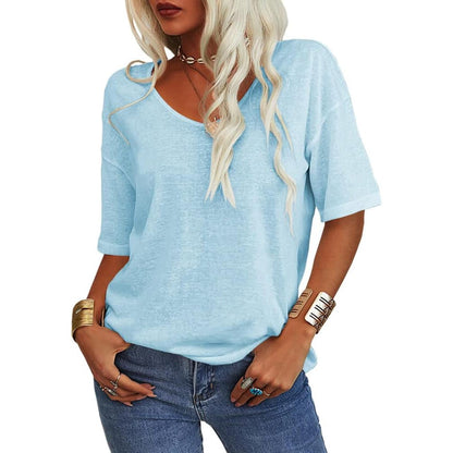 ✨✨LAST DAY SAVE 49% ⏰Women's Soft Solid Color Vneck Tshirt Cotton Half Sleeve Half Sleeve Casual Loose
