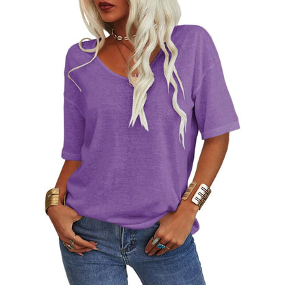 ✨✨LAST DAY SAVE 49% ⏰Women's Soft Solid Color Vneck Tshirt Cotton Half Sleeve Half Sleeve Casual Loose