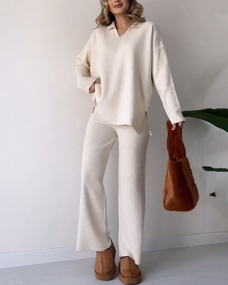 🎁New Arrivals🔥V-neck casual slit knitted two-piece set
