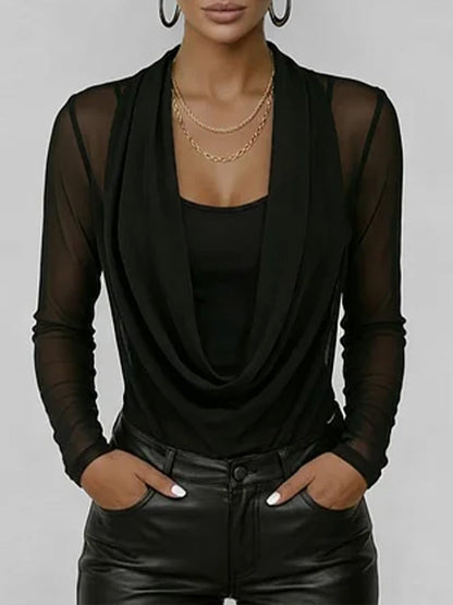 🎁New Arrivals🔥Women's Swing Neck Long-sleeved Casual Loose-fitting Sheer Mesh Top