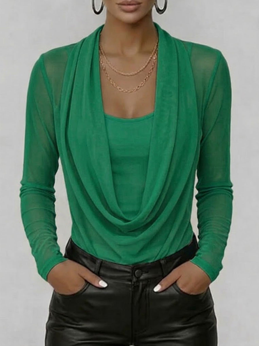 🎁New Arrivals🔥Women's Swing Neck Long-sleeved Casual Loose-fitting Sheer Mesh Top