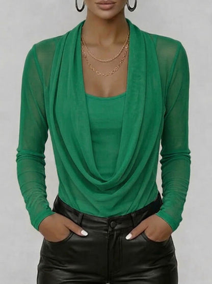 🎁New Arrivals🔥Women's Swing Neck Long-sleeved Casual Loose-fitting Sheer Mesh Top