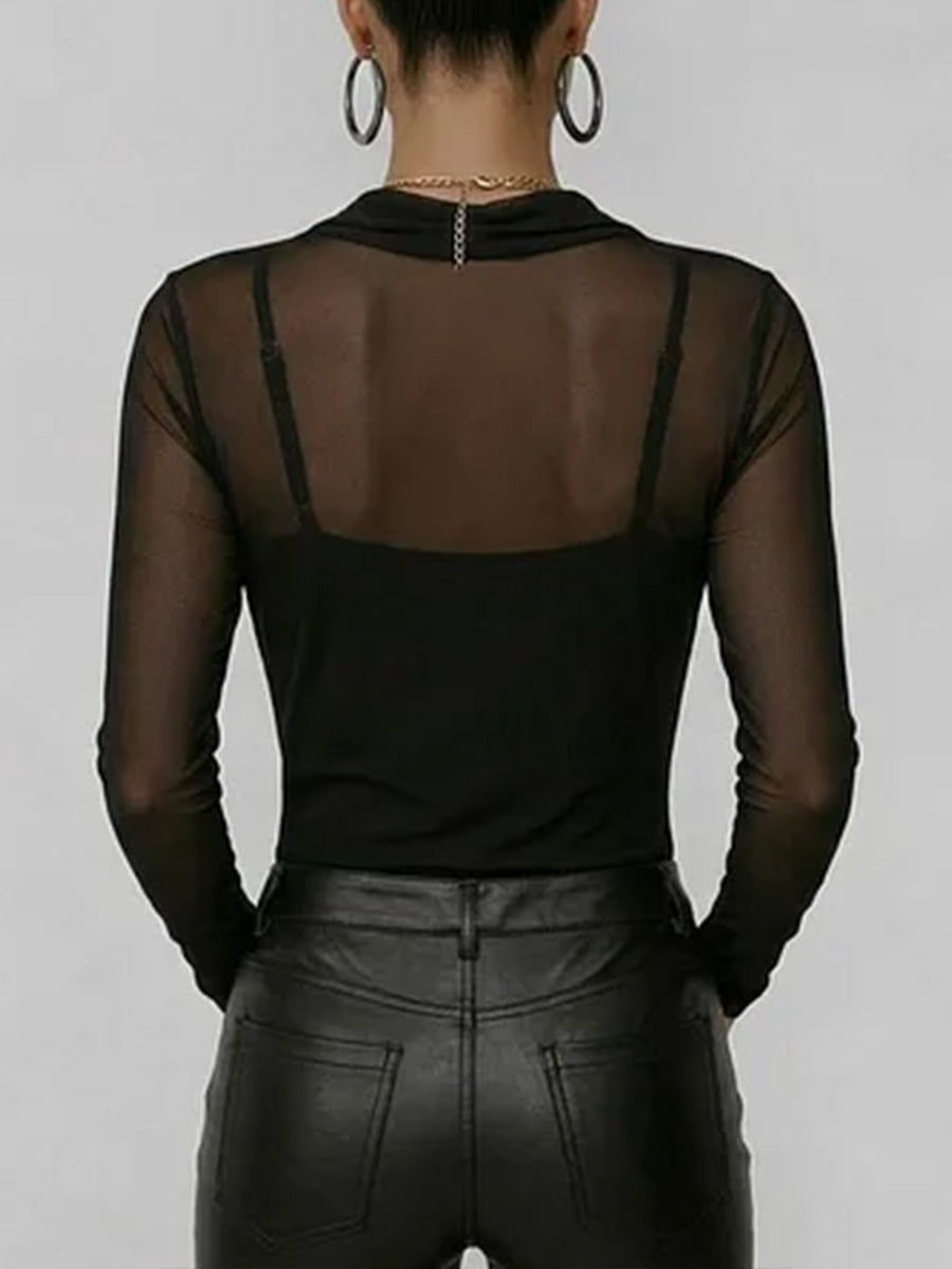 🎁New Arrivals🔥Women's Swing Neck Long-sleeved Casual Loose-fitting Sheer Mesh Top