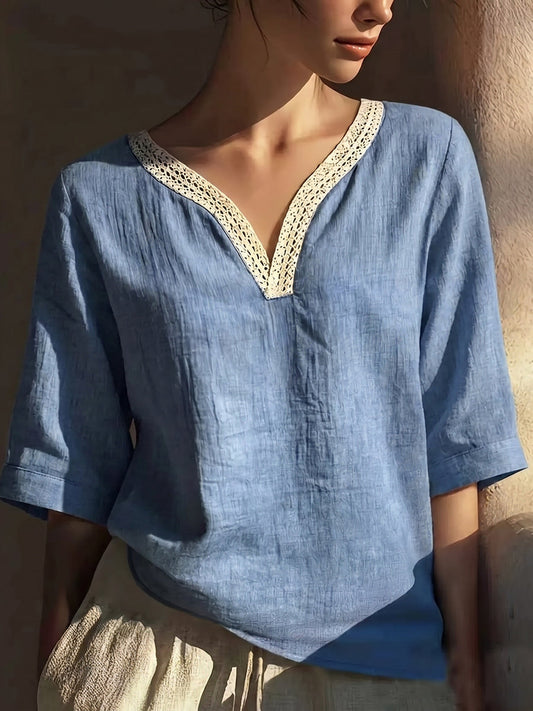 🎁New Arrivals🔥Vintage Lace Trim Collar Cotton-linen Blouse
