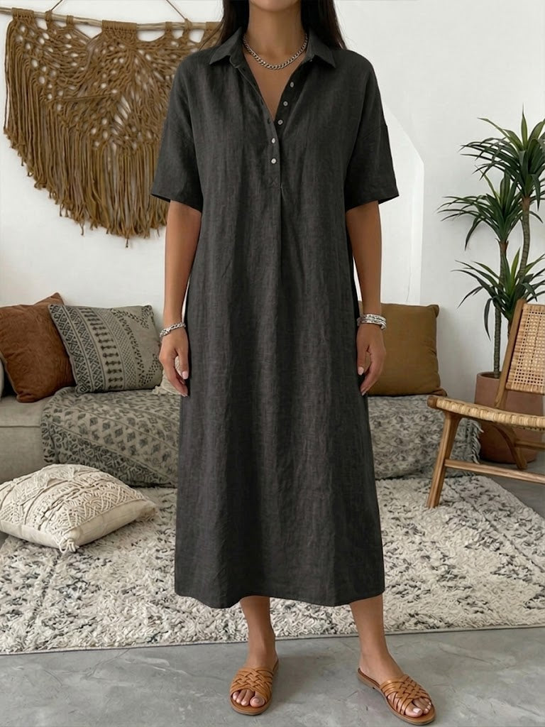🎁New Arrivals🔥Women’s Cotton Linen Polo Dress – Casual Short Sleeve Summer Dress