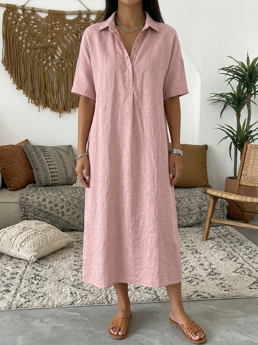 🎁New Arrivals🔥Women’s Cotton Linen Polo Dress – Casual Short Sleeve Summer Dress
