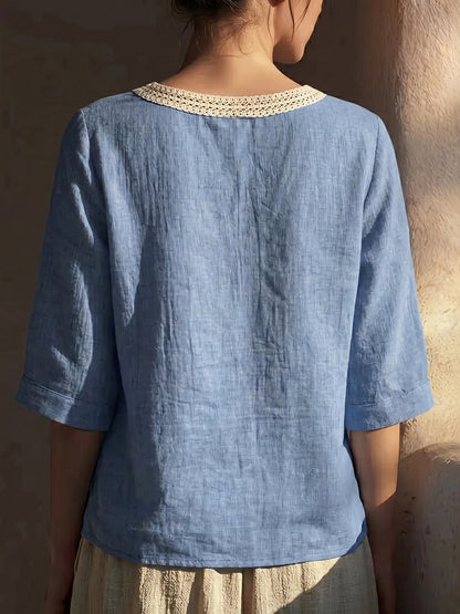 🎁New Arrivals🔥Vintage Lace Trim Collar Cotton-linen Blouse