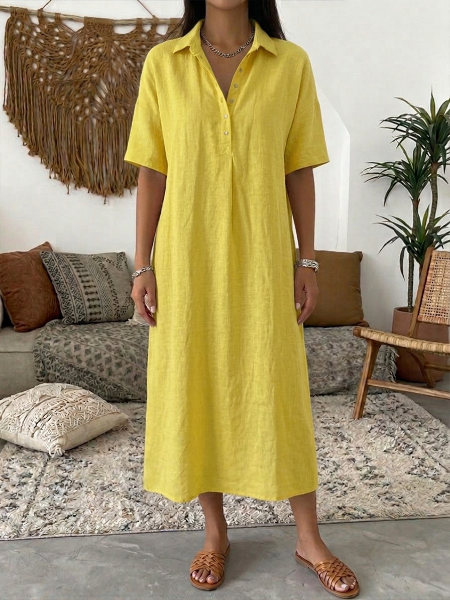 🎁New Arrivals🔥Women’s Cotton Linen Polo Dress – Casual Short Sleeve Summer Dress