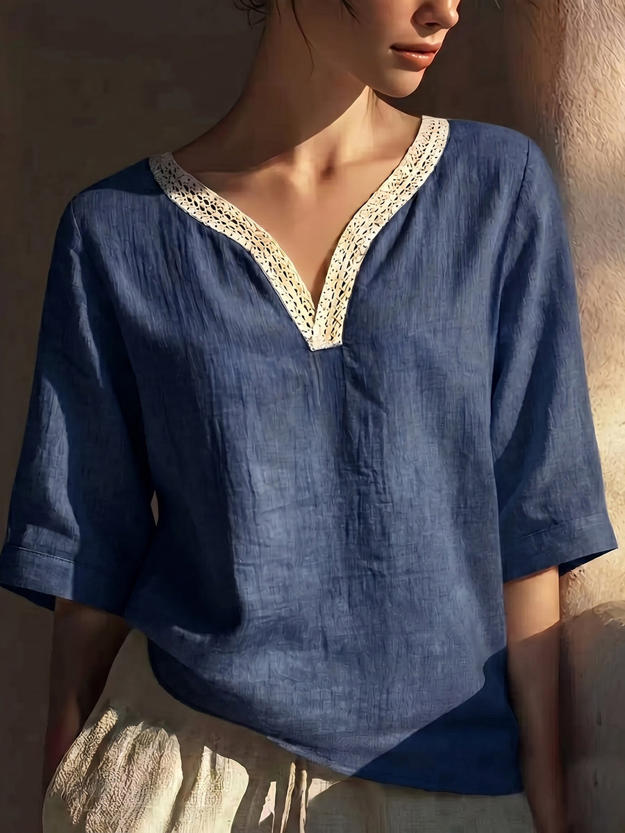 🎁New Arrivals🔥Vintage Lace Trim Collar Cotton-linen Blouse