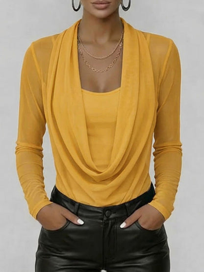 🎁New Arrivals🔥Women's Swing Neck Long-sleeved Casual Loose-fitting Sheer Mesh Top