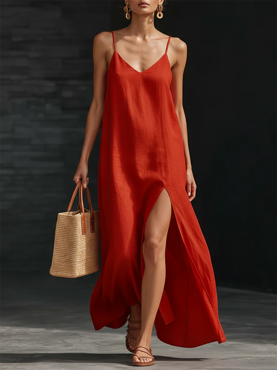 🎁New Arrivals🔥Minimalist Side Slits Cotton-linen Slip Dress