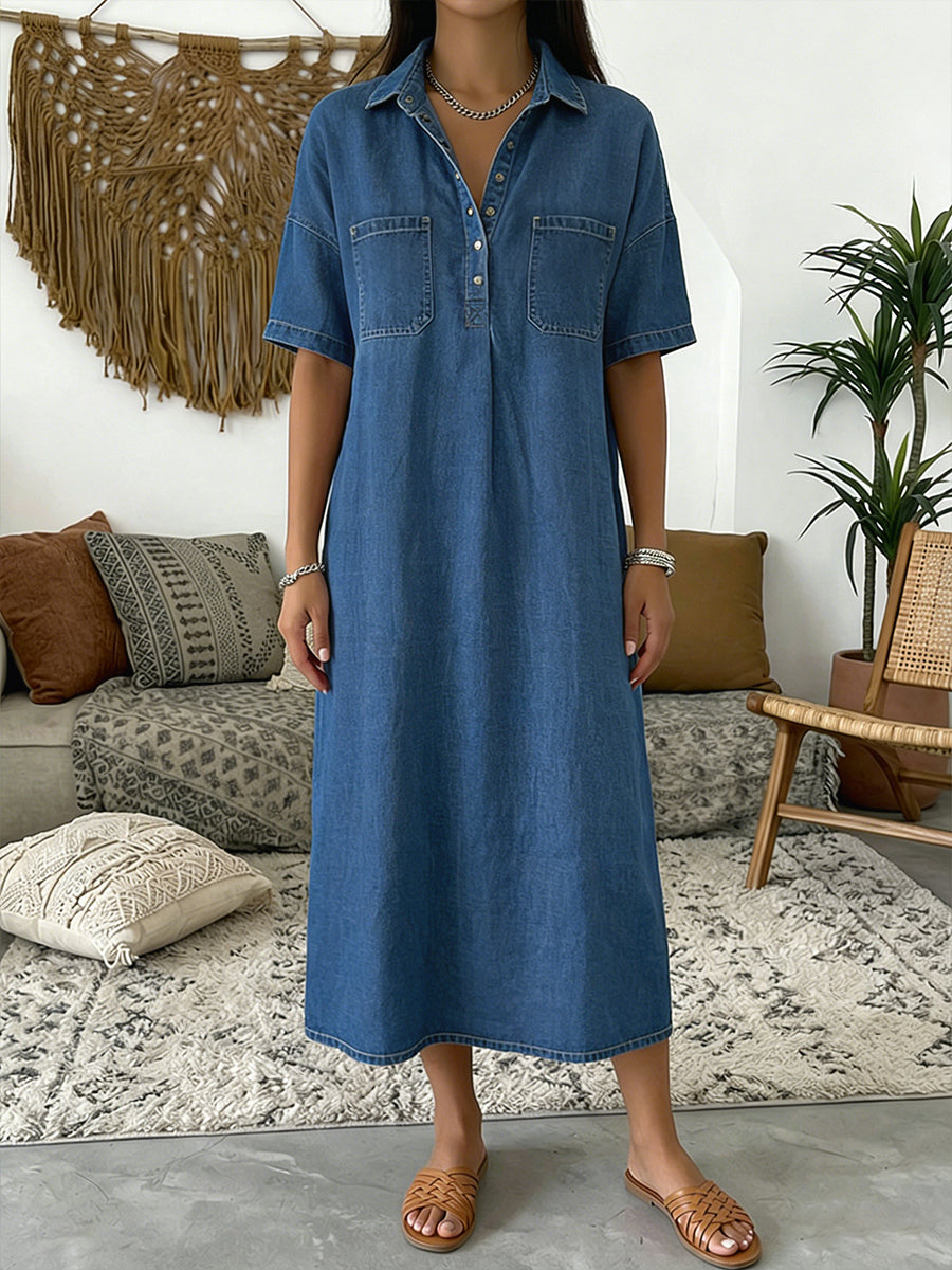 🎁New Arrivals🔥Casual Short-sleeved Polo Collar Denim Dress