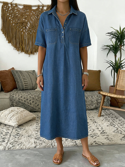 🎁New Arrivals🔥Casual Short-sleeved Polo Collar Denim Dress