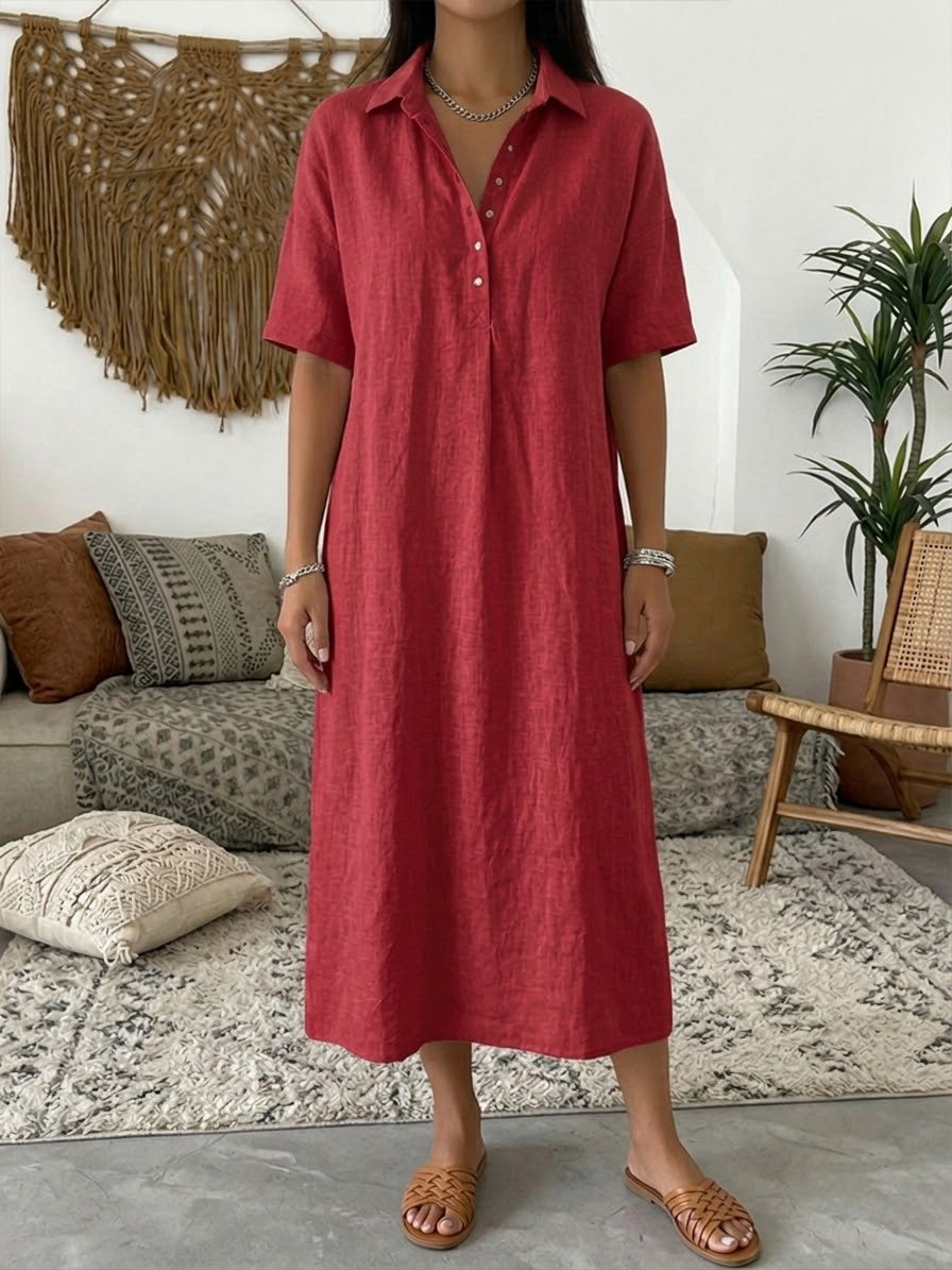 🎁New Arrivals🔥Women’s Cotton Linen Polo Dress – Casual Short Sleeve Summer Dress