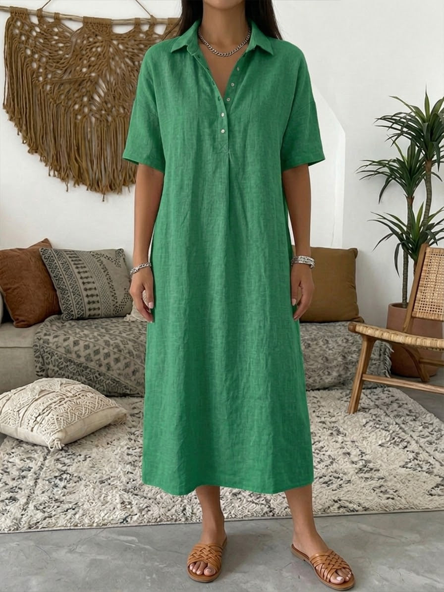 🎁New Arrivals🔥Women’s Cotton Linen Polo Dress – Casual Short Sleeve Summer Dress