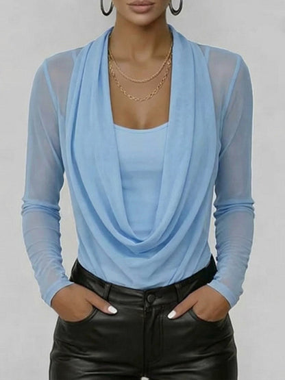 🎁New Arrivals🔥Women's Swing Neck Long-sleeved Casual Loose-fitting Sheer Mesh Top