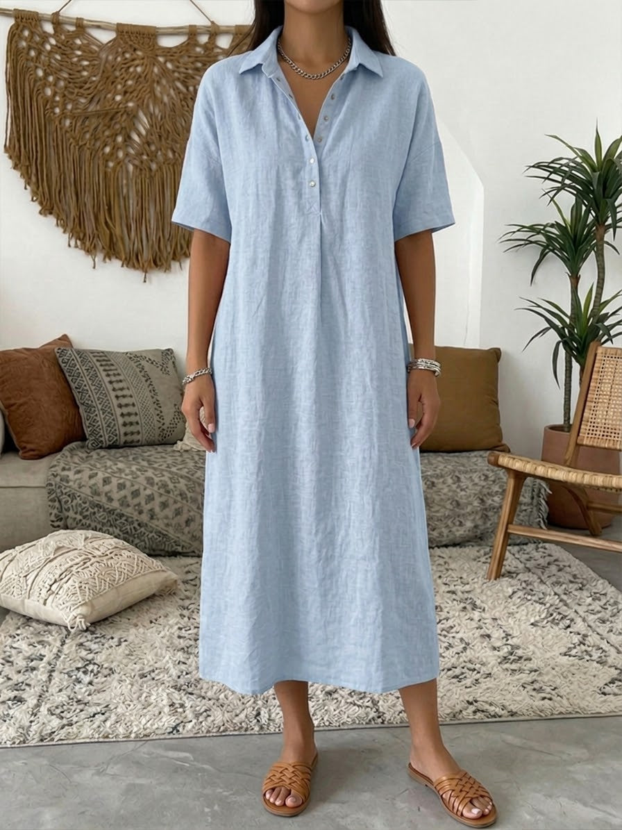 🎁New Arrivals🔥Women’s Cotton Linen Polo Dress – Casual Short Sleeve Summer Dress
