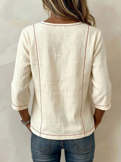 🎁New Arrivals🔥Women's Square-neck 3/4-sleeve Loose-fit Cotton-linen Top